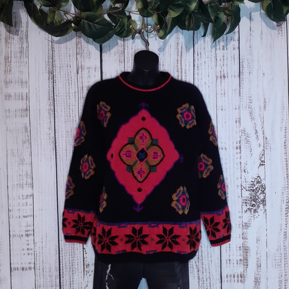 Rafaella Petites Nordic wool & rabbit Colorful vintage floral sweater